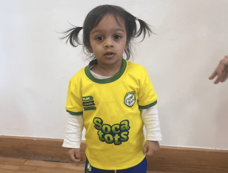 Toddler football classes in York. Image shows a young Socatots player at a Socatots class in their Socatots uniform.